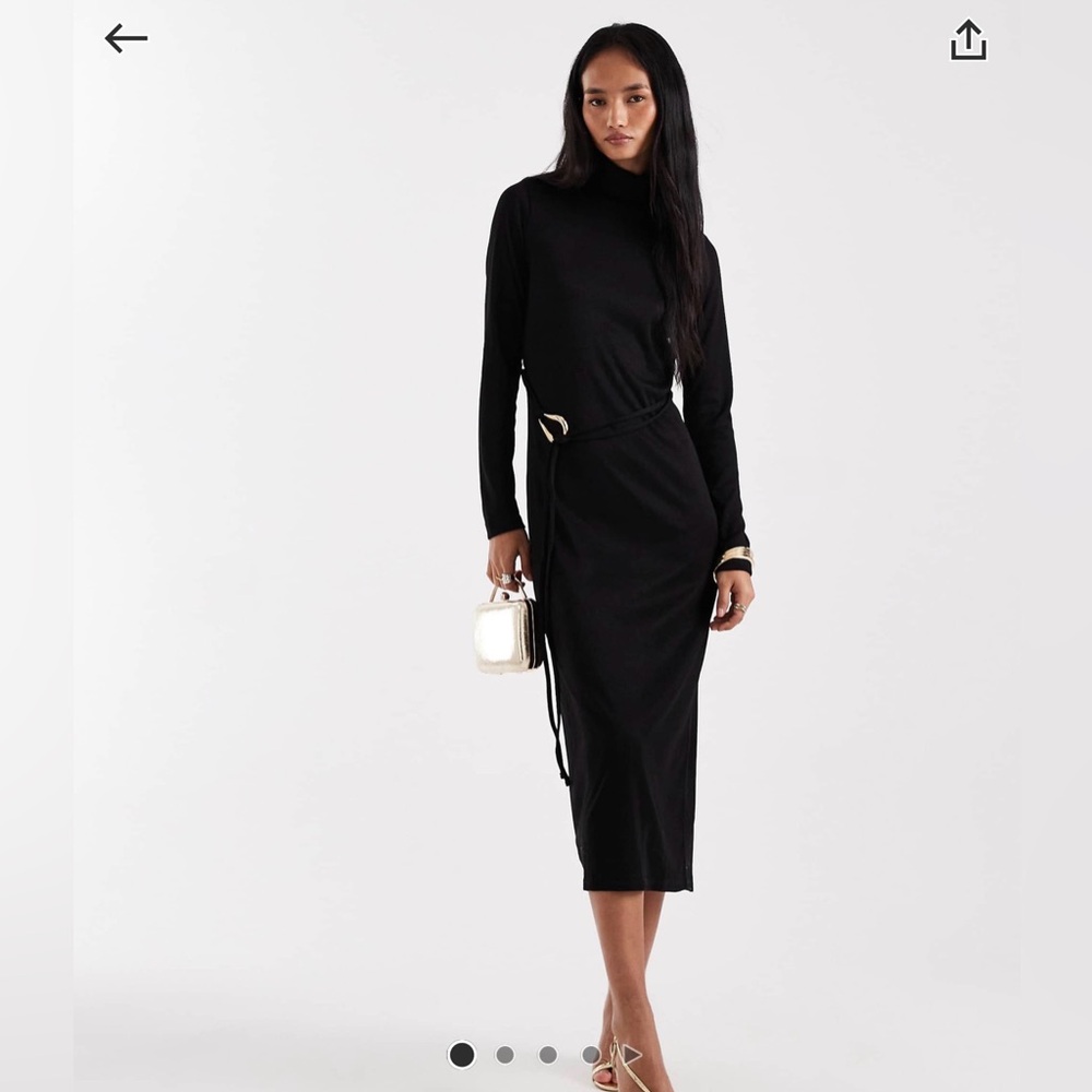 Vero Moda high neck long sleeve belted maxi dress in black SIZE M